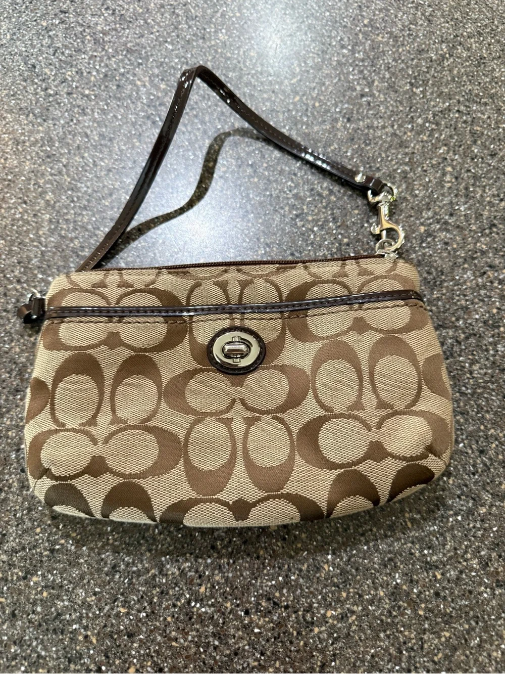 COACH Signature Monogram Brown Wristlet